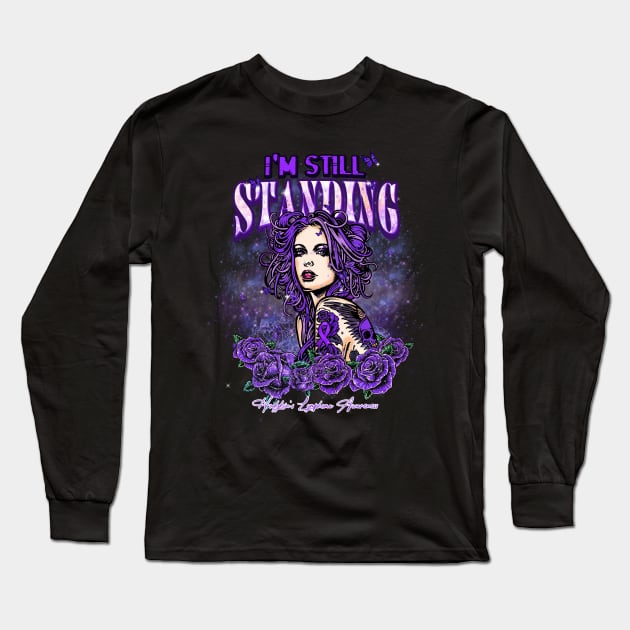 Hodgkin's Lymphoma awareness Beautiful Girl with tattoo I'm still standing supporting gift for  Hodgkin's Lymphoma fighter Long Sleeve T-Shirt by Gost
